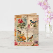 Junk Journal Seite mit Blumen + Vögeln - 