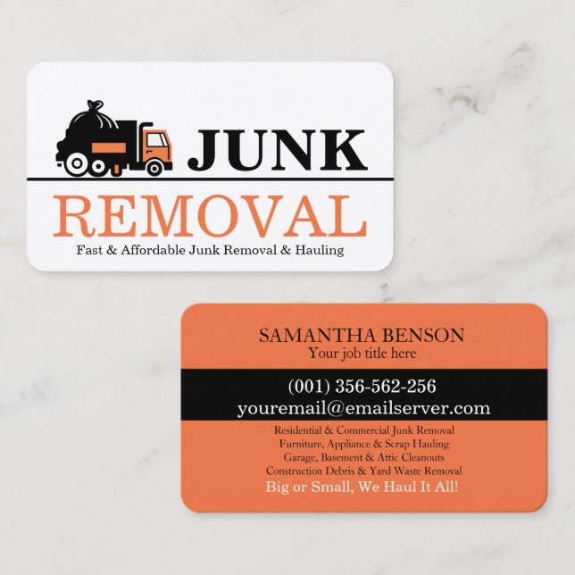 Junk Removal & Hauling Visitkort (Fram/baksida)