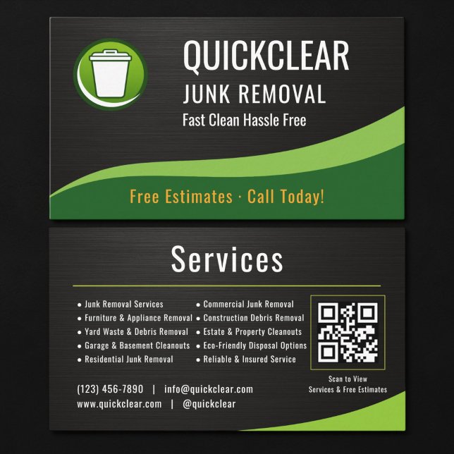 Junk Removal QR Code Metallic Visitkort (Skapare uppladdad)