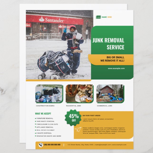 Junk Removal Services Flyer Template (Fram/baksida)