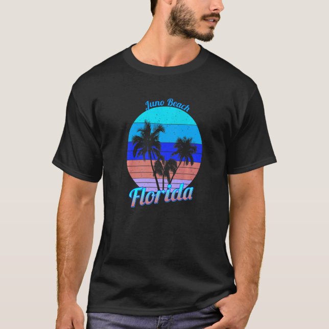 Juno Beach Florida Retro Tropical Handflatan Träd  T Shirt (Framsida)