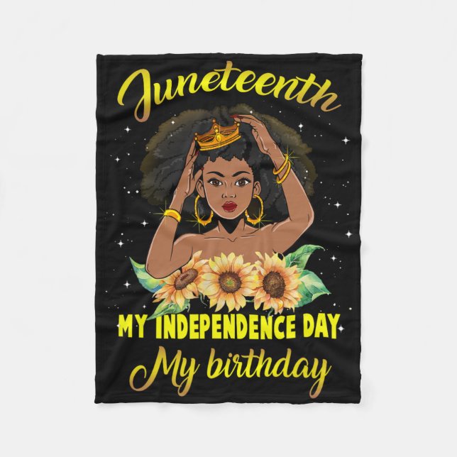 Junte My Independence day Mitt födelsedag svart Q Fleecefilt (Framsidan)