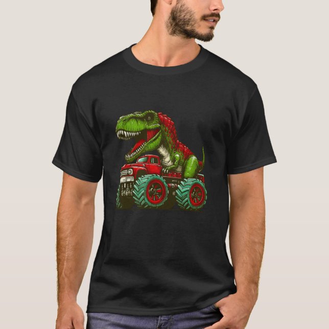 Juntetionde Monster Lastbil Dinosaur T Rex Boys Shirt (Framsida)
