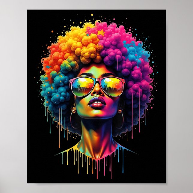 Junttonde drottning Afro Melanin Drip Black-Pridet Poster (Framsidan)