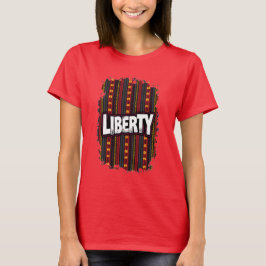 Junttonde ord "LIBERTY" på en afrikansk kente patt T Shirt