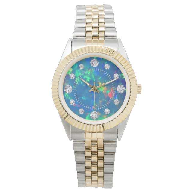 Jupiter Blue Fire Opal Diamond Solitaire Dial Armbandsur (Framsida)
