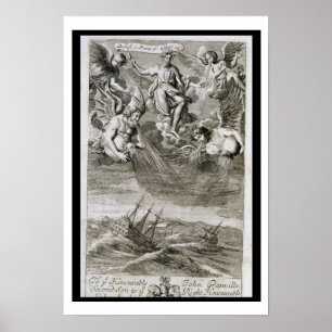 Jupiter Casts en storm på hav, illustration Poster