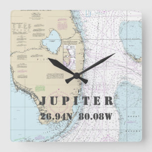Jupiter FL Latitude Longitud Nautical Chart Fyrkantig Klocka