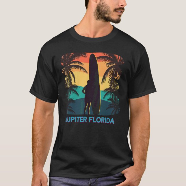 Jupiter Florida Fl Handflatan Träd Surfboard Surfe T Shirt (Framsida)