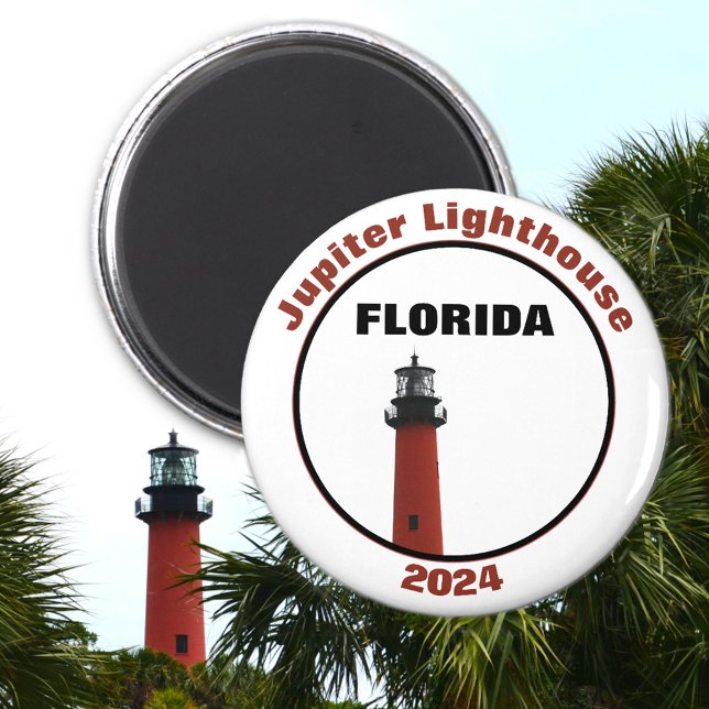 Jupiter Florida fyr fotografisk vit Magnet (All text customizable. Change year.)