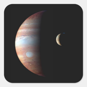 Jupiter Gas Giant Planet & Io Galilean Måne Fyrkantigt Klistermärke