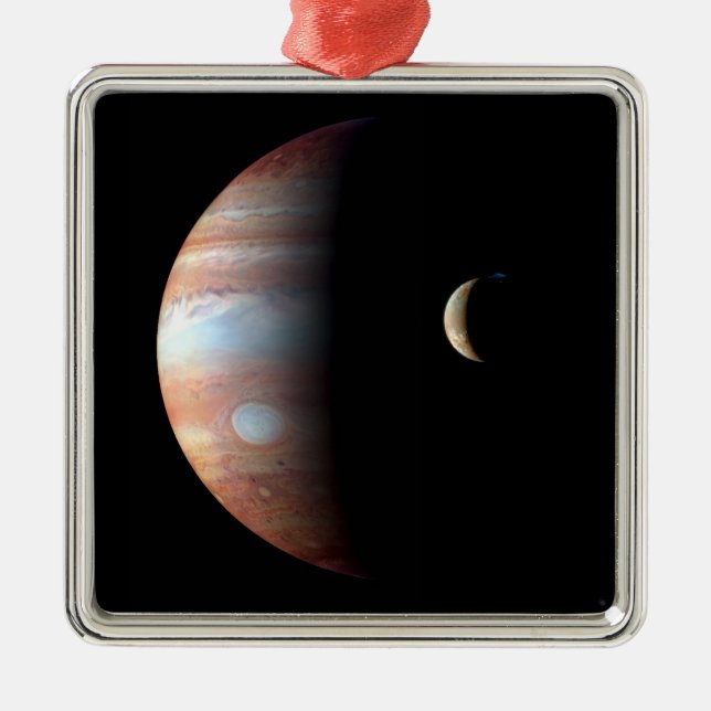 Jupiter Gas Giant Planet & Io Galilean Måne Julgransprydnad Metall (Framsidan)