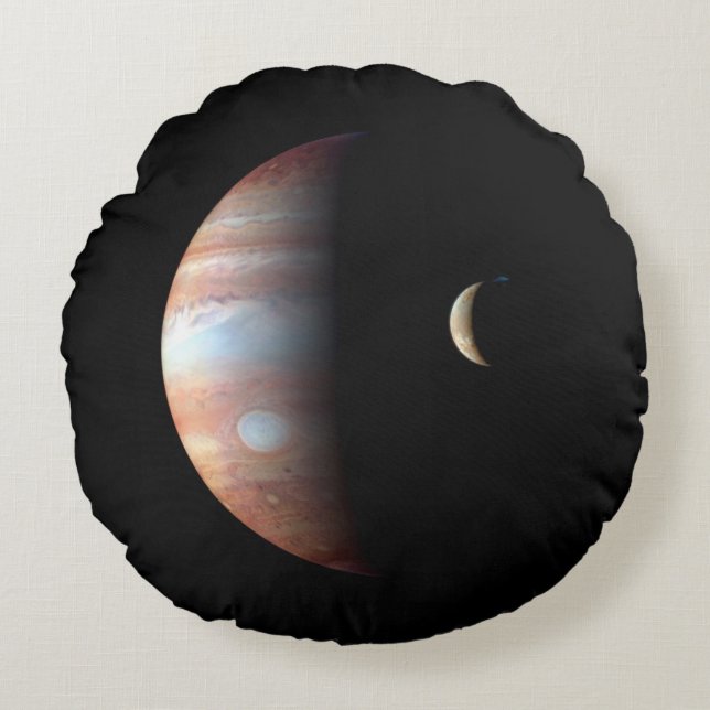 Jupiter Gas Giant Planet & Io Galilean Måne Rund Kudde (Framsidan)