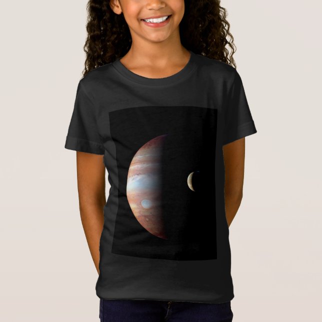 Jupiter Gas Giant Planet & Io Galilean Måne T Shirt (Framsida)