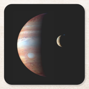 Jupiter Gas Giant Planet & Io Galilean Måne Underlägg Papper Kvadrat