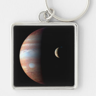 Jupiter Gasjätteplanet & Io Galileiska månen Fyrkantig Silverfärgad Nyckelring