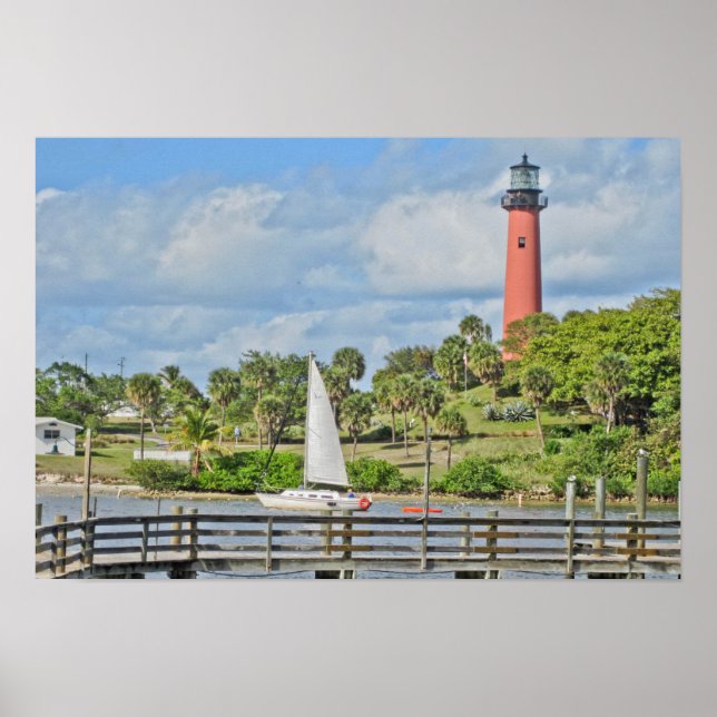 Jupiter Lighthouse och Sailboat Poster (Framsidan)