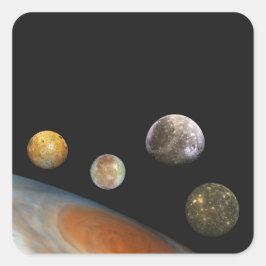 Jupiter och Fyra Måne Galileo Satellites Fyrkantigt Klistermärke