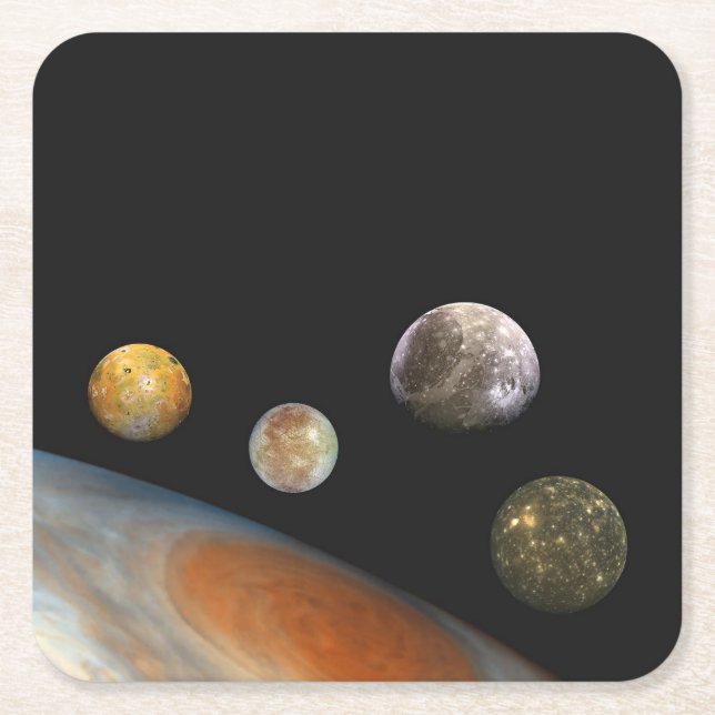 Jupiter och Fyra Måne Galileo Satellites Underlägg Papper Kvadrat (Framsidan)
