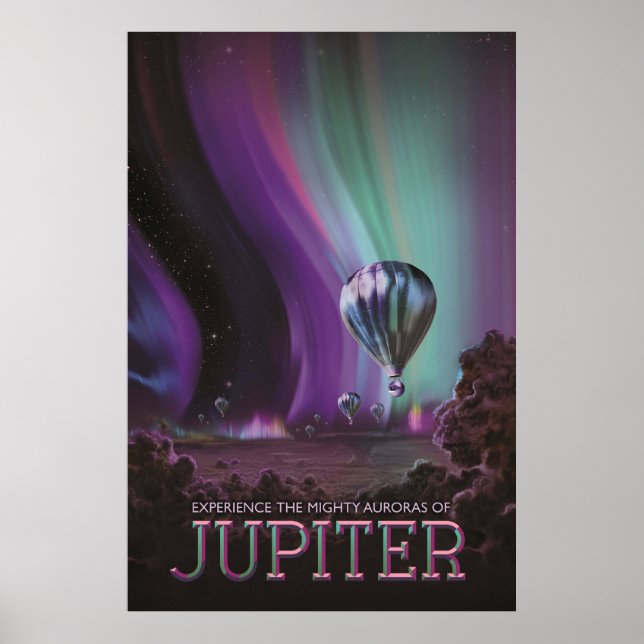 Jupiter Resor med Varm Luft Ballong Högt Aurora St Poster (Framsidan)