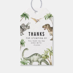 Jurassic akvarell dinosaur födelsedagsfavor presentetikett