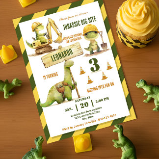 Jurassic Construction Zone Boy Birthday Party Inbjudningar