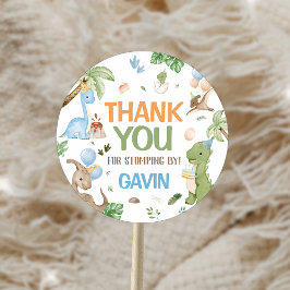 Jurassic Cute Dinosaur Födelsedagsfest Runt Klistermärke