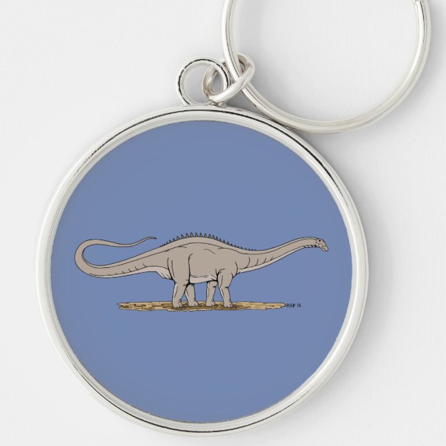 Jurassic Dinosaur Apatosaurus Rund Silverfärgad Nyckelring (Framsidan)