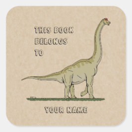 Jurassic Dinosaur Brachiosaurus Bookplate Fyrkantigt Klistermärke