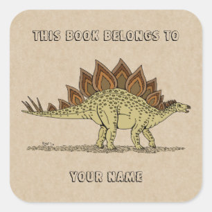 Jurassic Dinosaur Stegosaurus Bookplate Fyrkantigt Klistermärke