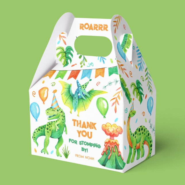 Jurassic Dinosaurs Boy's Birthday Dino Party Presentaskar (Happy Watercolor Dinosaurs Boy's Birthday Favor Boxes)