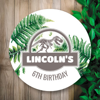 Jurassic Födelsedagsfest Round Sticker Runt Klistermärke