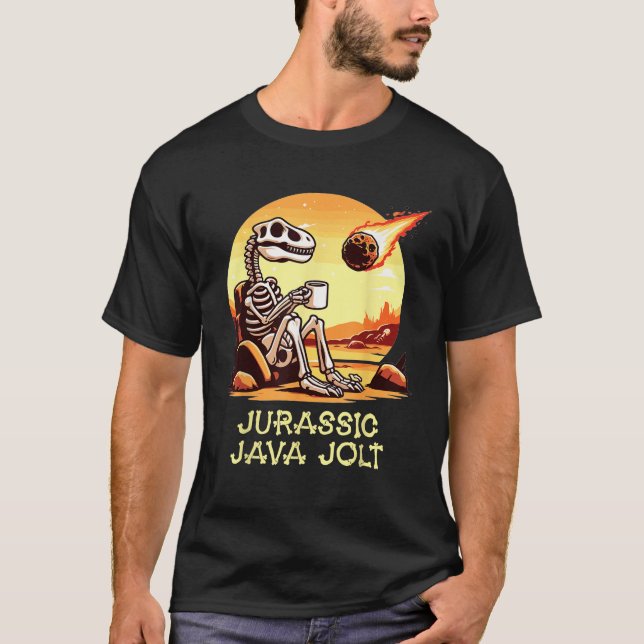 Jurassic Java Jolt Coffee Dinosaur Skeleton Meteor T Shirt (Framsida)