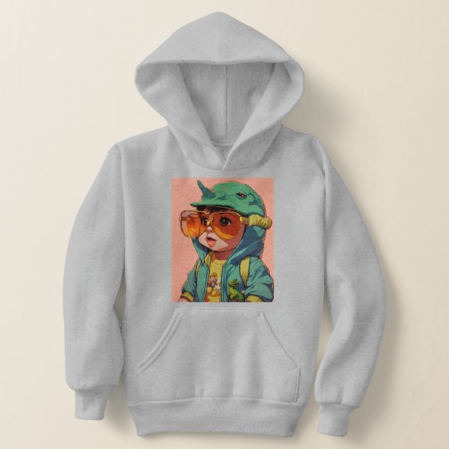 "Jurassic Joy: Kids' Dinosaur Design Hoodie T Shirt (Laydown)