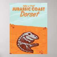 Jurassic Kusten Devon tecknad-reseaffisch