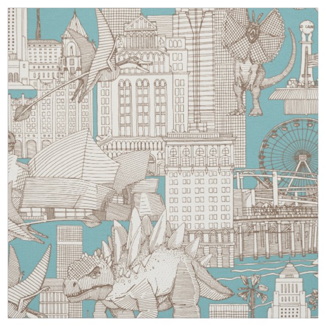 Jurassic LA toile chokladturkos Tyg (Provkarta)