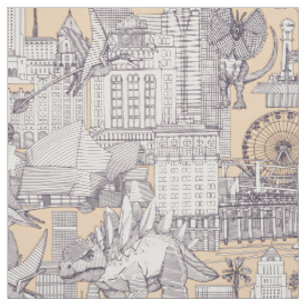 Jurassic LA toile mulberry sand Tyg