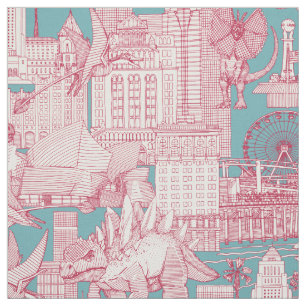 Jurassic LA toile viva magenta turkos Tyg