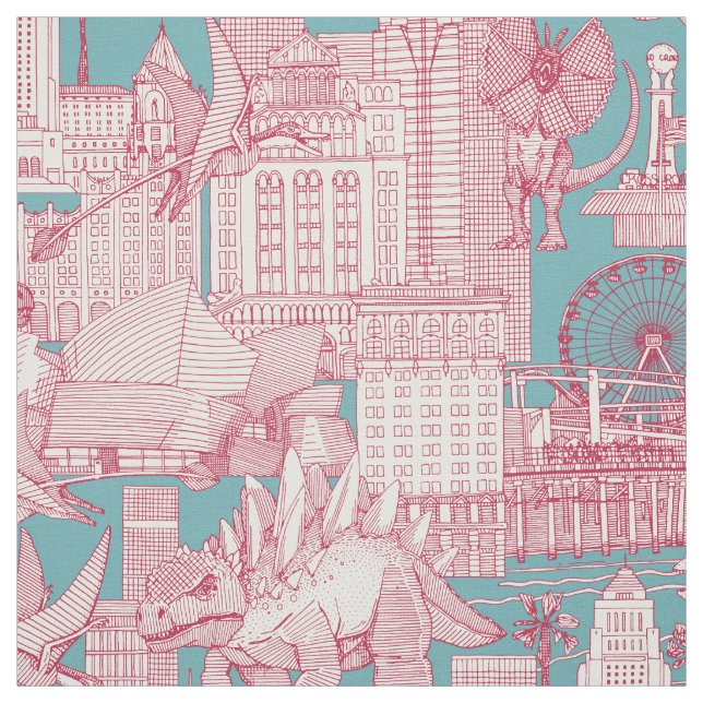 Jurassic LA toile viva magenta turkos Tyg (Provkarta)