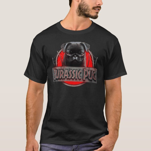 Jurassic Mops - Rolig svart mops för jul T Shirt (Framsida)