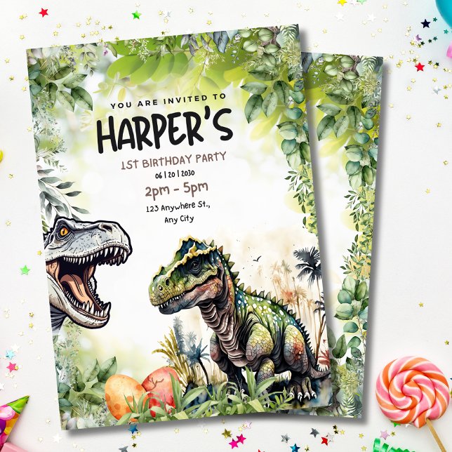 Jurassic Party T-Rex Dinosaur 1-års födelsedag  Inbjudningar (Skapare uppladdad)