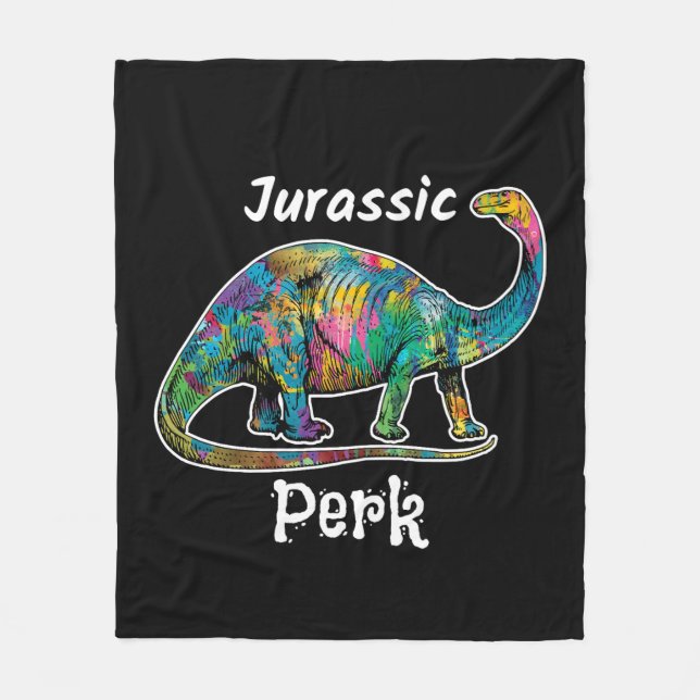 Jurassic Perk Färgglad Dinosaurie Svart Fleecefilt (Framsidan)