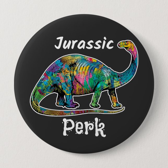 Jurassic Perk Färgglad Dinosaurie Svart Knapp (Framsida)