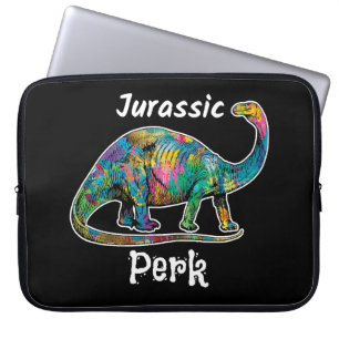 Jurassic Perk Färgglad Dinosaurie Svart Laptop Fodral