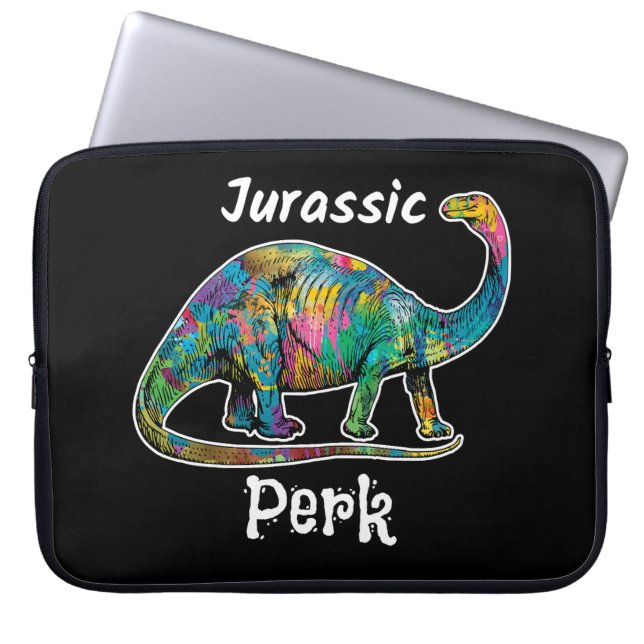 Jurassic Perk Färgglad Dinosaurie Svart Laptop Fodral (Framsidan)