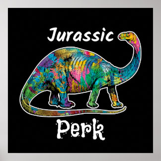 Jurassic Perk Färgglad Dinosaurie Svart Poster