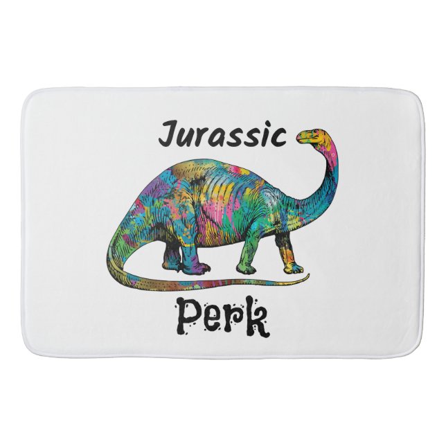 Jurassic Perk Färgglad Dinosaurie Vit Badrumsmatta (Framsidan)