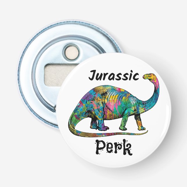 Jurassic Perk Färgglad Dinosaurie Vit Flasköppnare (Framsidan)
