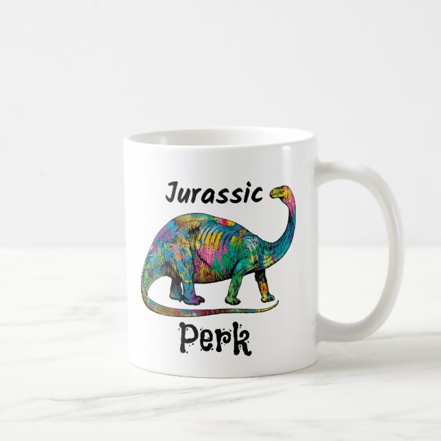 Jurassic Perk Färgglad Dinosaurie Vit Kaffemugg (Höger)