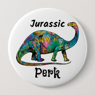Jurassic Perk Färgglad Dinosaurie Vit Knapp